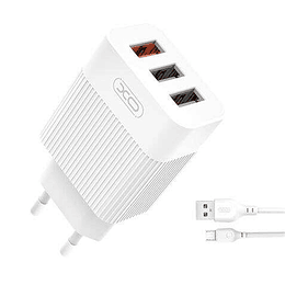 XO L72 Pack Cargador de Corriente 1x USB-A 18W Carga Rapida 3.0, 2x USB-A + Cable USB-A a MicroUSB