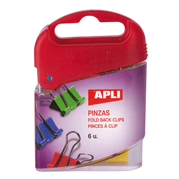 Apli Pinzas Abatibles 19mm - Acero Templado - Asas Niqueladas - Colores Surtidos - Caja de 6 - Sujecion Hasta 50 Hojas