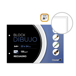 Golden Bloc de Dibujo A4+ 20 Hojas con Recuadro Interior A4 - Papel de 135gr - Encolado con 2 Taladros