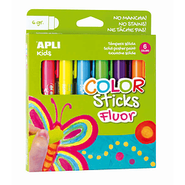 Apli Color Sticks Temperas Solidas Fluorescentes - Pack 6 Unidades de 6g - Acabado Satinado sin Necesidad de Barniz - Secado Rapido en Menos de 3 Minu