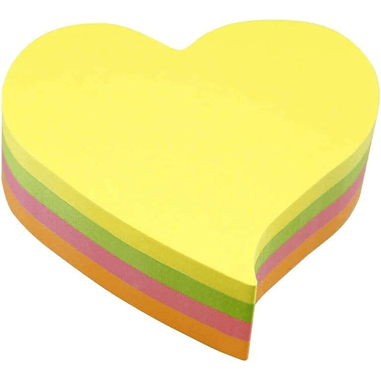 Global Notes inFO Cubo de 200 Notas Adhesivas con Forma de Corazon 68 x 68mm - Colores Verde, Rosa Amarillo y Naranja