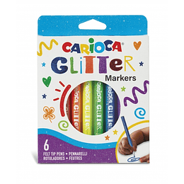 Carioca Glitter Caja 6 Rotuladores - Punta Ø 1mm - Tinta Liquida a Base de Agua - Punta de Alta Calidad - Efecto Glitter - Resistente a la Luz - Color