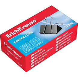 Erichkrause Pack de 12 Pinzas para Papeles 15mm - Capacidad hasta 55 hojas - Alambre de Acero de Alta Calidad - Color Negro