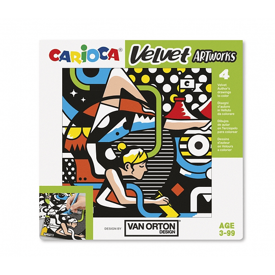 Carioca Velvet Artworks Pack de 4 Ilustraciones de Terciopelo para Colorear - Suave Textura - Desarrolla Destreza y Creatividad - En Colaboracion con 