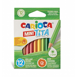 Carioca Tita Pack de 12 Mini Lapices de Resina - Cuerpo Hexagonal - Colores Brillantes y Lavables - Escritura Blanda - Mina Ø 3mm Segura y Super Resis