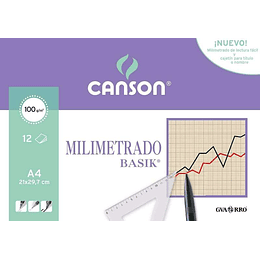 Canson Minipack de 12 Hojas A4 - Milimetrado Basik - 21x29.7cm - 100g - Color Sepia