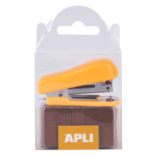 Apli Pocket Pack de Grapadora + 2000 Grapas del mismo Color - Tamaño 56mm para Grapas Nº10 - Ideal para Escuela y Hogar - Color Naranja