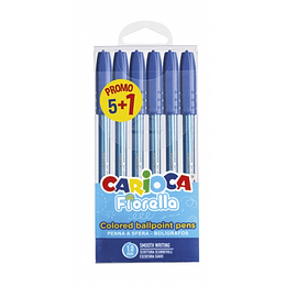 Carioca Fiorella Pack de 6 Boligrafos - Punta de Esfera - Cuerpo Transparente Fluo - Punta Ø 1mm - Escritura Brillante y Colorida - 5+1gratis - Color 