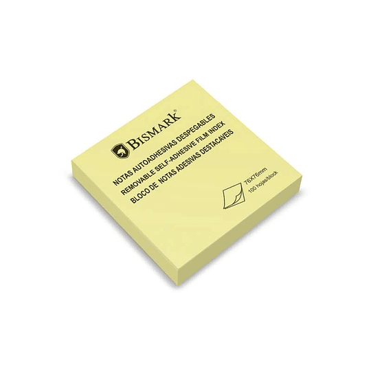 Bismark Taco de 100 Notas Adhesivas 76x76mm - Adhesion Fuerte - Facil de Usar - Color Amarillo