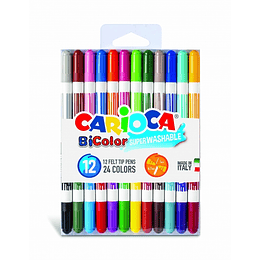 Carioca Bicolor Pack de 12 Rotuladores - Dos Colores por Rotulador - Tinta Superlavable - Punta Conica para Doble Trato de Escritura - Color Varios