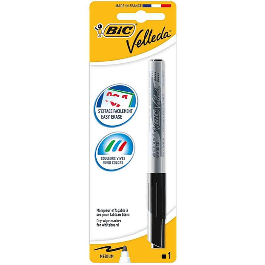 Bic Velleda 1741 Marcador para Pizarra - Punta de 4.5 mm - Trazo 1.4mm - Tinta con Base de Acetona - Borrado Optimo - Larga Duracion - Color Negro