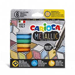 Carioca Metallic Maxi Pack de 6 Rotuladores - Punta Maxi Ø 6mm - Ideales para Superficies Oscuras - Colores Permanentes en Superficies Porosas - Color