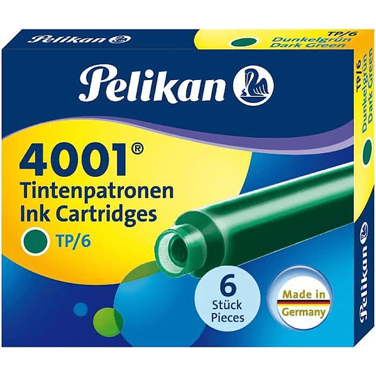 Pelikan Caja de 6 Cartuchos 4001 TP/6 - Recambio para Pluma Estilografica - Color Verde Oscuro