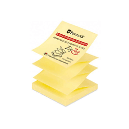 Bismark Taco de 100 Notas Adhesivas Zig-Zag 76x76mm - Adecuado para Dispensadores - Color Amarillo