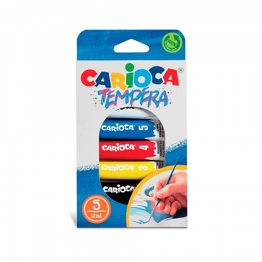 Carioca Pack de 5 Tubitos de Tempera de 12ml - Colores Superlavables - Alto Poder Cubriente - Aplicable en Materiales Porosos - Packaging 100% Recicla