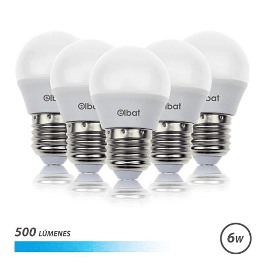 Elbat Pack 5 Bombillas LED G45 - 6W - 500Lm - E27 - Luz Fria - Color Blanco