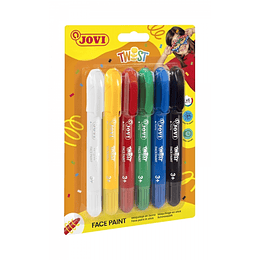 Jovi Twist Pack de 6 Stick Pintura de Cara - Base Agua - Gran Cobertura - Seca Rapido - Facil de Retirar - Hipoalergenico - Colores Surtidos