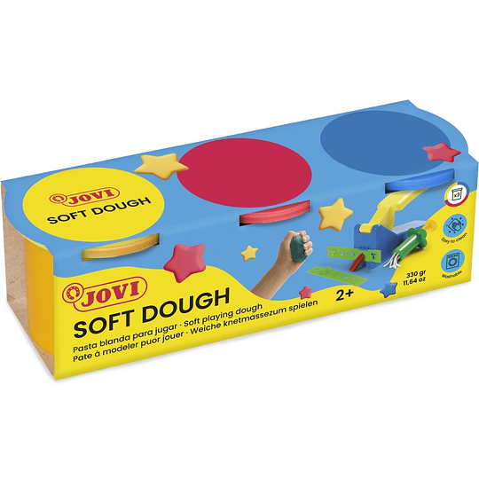 Jovi Soft Dough Blandiver Estuche de 3 Botes 110gr - Blanda y Flexible - Facil de Amasar y Moldear - Ideal para Iniciacion al Modelaje - Fomenta Creat