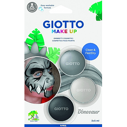 Giotto Make Up Dinosaur Pack con 3 Maquillajes Faciales de Tematica Dinosaurio - Se Lava con Agua - Dermatologicamente Testado - Colores Surtidos