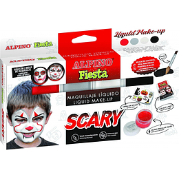 Alpino Fiesta Scary Pack de 4 Botes de Maquillaje Liquido de Diferentes Colores + Pincel + Guia de Ideas - Se Lava con Agua - Testado Dermatologicamen