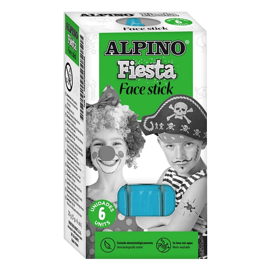 Alpino Fiesta Face Stick Pack con 6 Barritas de Pintura Facial - Sistema Retractil Giratorio - Se Lava con Agua - Testado Dermatologicamente - Color A