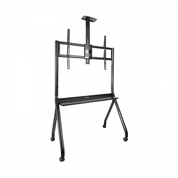 Tooq iStar Soporte de Suelo con Ruedas para Pantallas de 55-100" - Bandeja Inferior Multiusos y Bandeja Superior Regulable para Webcam - Ruedas con Si