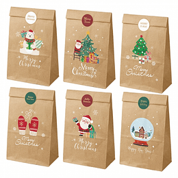 Dohe Navidad Pack de 12 Bolsas de Papel Kraft 22x12x8cm - 2 Bolsas por Modelo - Alta Resistencia