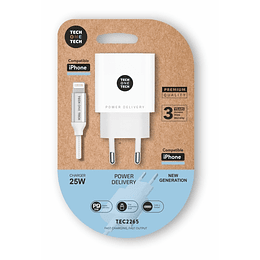 TechOneTech Cargador de Pared PD 25W + Cable USB-C a Lightning