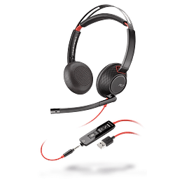 Plantronics/Poly Blackwire C5220 USB-A Auriculares con Microfono - Cancelacion de Ruido - Diadema Metalica Acolchada - Almohadillas de Piel Sintetica 