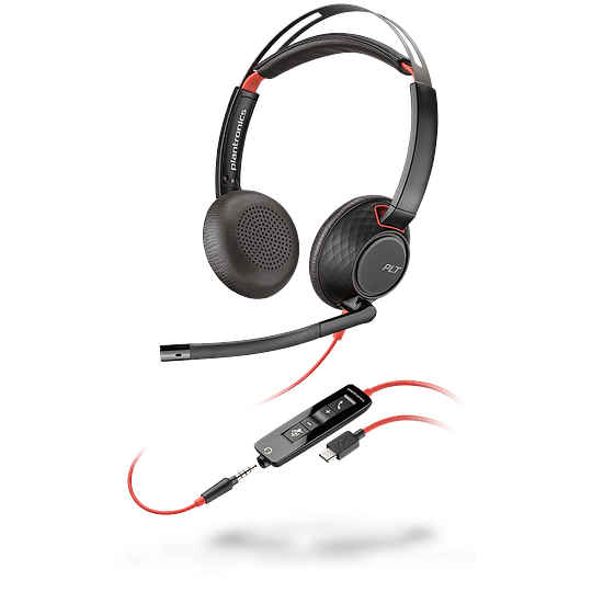 Plantronics/Poly Blackwire C5220 USB-C Auriculares con Microfono - Cancelacion de Ruido - Diadema Metalica Acolchada - Almohadillas de Piel Sintetica 