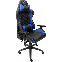 DeepGaming DeepCommand2 Silla Gaming - Reposabrazos - Ruedas de Silicona - Asiento Ergonómico - Cojín Lumbar y Cervical - Base Metal - Color Negro/Azu