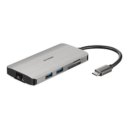 HUB D-LINK DUB-M810 3PTOS USB3.0/ 1PTO HDMI/ 1PTO USB-C/ LECTOR DE TARJETAS/ 1PTO LAN GRIS