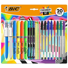 Bic Escritura Multicolor Pack de 20 Piezas Variadas - 6 Bic Cristal Original, 2 Bic Cristal Fun, 2 Bic 4 Colores, 3 Bic Intensity Fine, 4 Bic Highligh