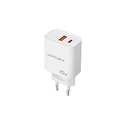 CARGADOR PARED 1XUSB-C PD 1xUSB-A/QC 20W BLANCO NANOCABLE