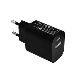 CARGADOR PARED/VIAJE USB-C/PD + USB-A 20W NEGRO LEOTEC