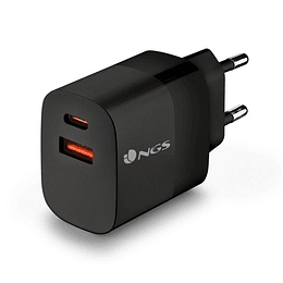 CARGADOR PARED GaN2 USB-C + USB-A 33W NEGRO NGS