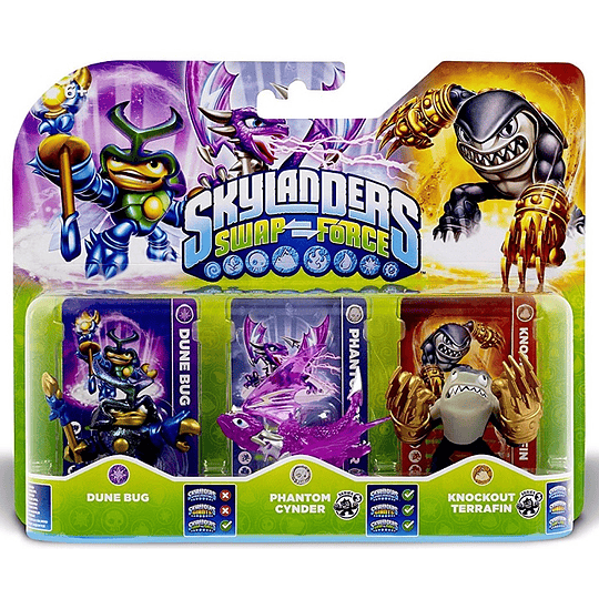 SKYLANDERS SWAP FORCE DUNE BUG & PHANTOM CYNDER & KNOCKOUT TERRAFIN/