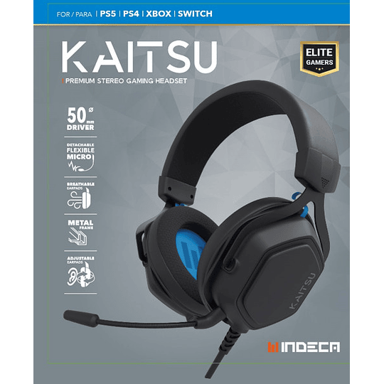 INDECA PREMIUM STEREO GAMING HEADSET KAITSU BLACK (NEGRO) (PS4/XBOX/SWITCH)/