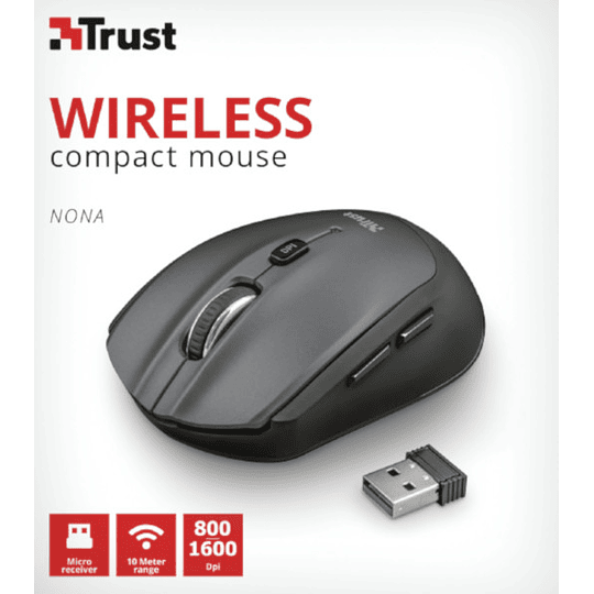 TRUST NONA WIRELESS COMPACT MOUSE BLACK (SENSOR OPTICO DE 800 - 1.600 PPP REALES)/