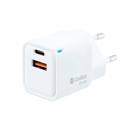 Coolbox Cargador Gan 20W USB-C/USB-A PARED