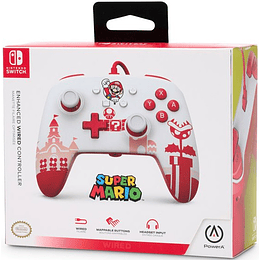 POWER A ENHANCED WIRED CONTROLLER SUPER MARIO WHITE & RED (BLANCO/ROJO)/