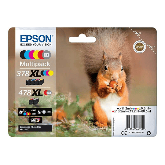 Epson 378XL/478XL Pack de 6 Cartuchos de Tinta Originales - C13T379D4010