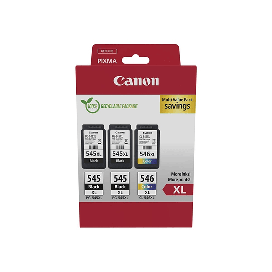 Canon PG545XL Negro + CL546XL Color Pack de 3 Cartuchos de Tinta Originales - 8286B013