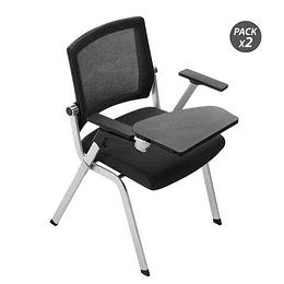 Cromad Pack de 2 Sillas Confidente con Pala Abatible - Acolchado Extra Grueso - Tableta Resistente - Brazos Moviles - Asiento Plegable - Color Negro