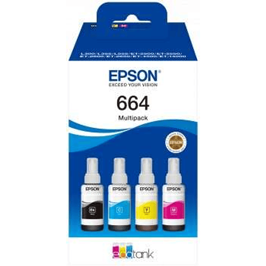 Epson 664 Pack de 4 Botellas de Tinta Originales C13T664640