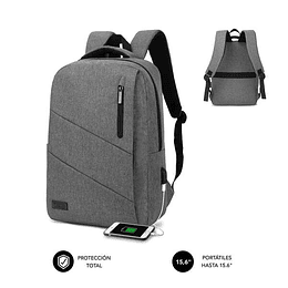 Subblim Mochila City - para Portatiles de hasta 15,6" - Resistente al Agua - Diseño Actual y Practico - Correas Ajustables - Color Gris