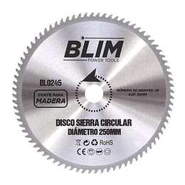 Blim Disco Corte de Madera para Sierra 250mm - 36 Dientes con Recubrimiento en Carburo de Tungsteno