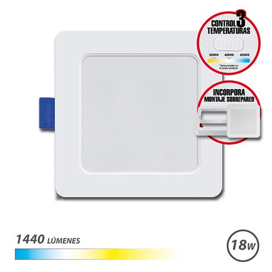 Elbat Downlight Cuadrado 18W - 1440Lm - Selector 3 Temperaturas + Sobrepared - Color Blanco