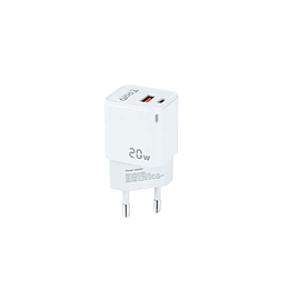 Tooq Cargador de Pared USB-C/PD + USB-A/QC 20W - Color Blanco