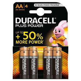 Duracell MN1500B4 Pilas Alcalinas AA LR6 1.5V Plus Power (4 unidades)